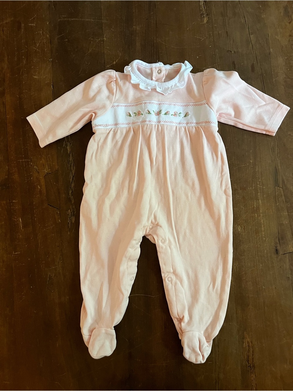 Little Me Pink Ruffled Collar with Floral design One-Piece 9M baby girl